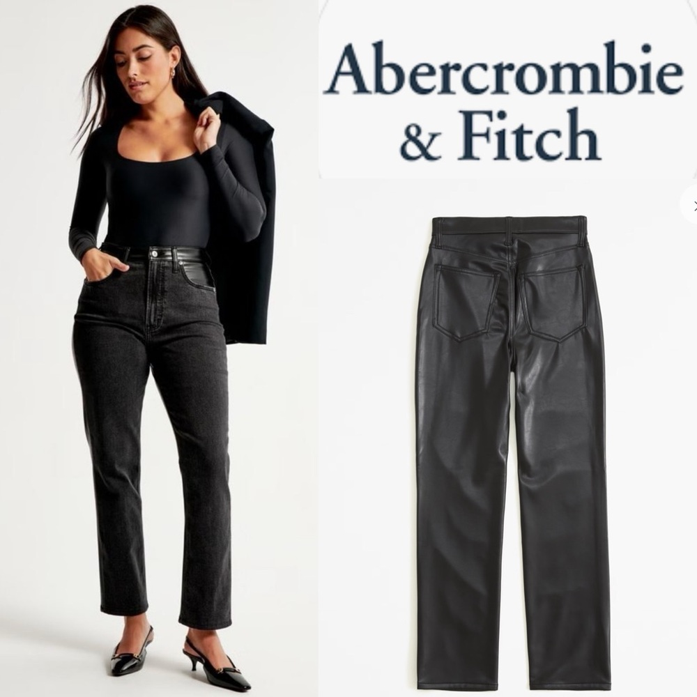 ABERCROMBIE & FITCH JEAN FAUX LEATHER THE ANKLE STRAIGHT HIGH RISE PANTS **NWT**